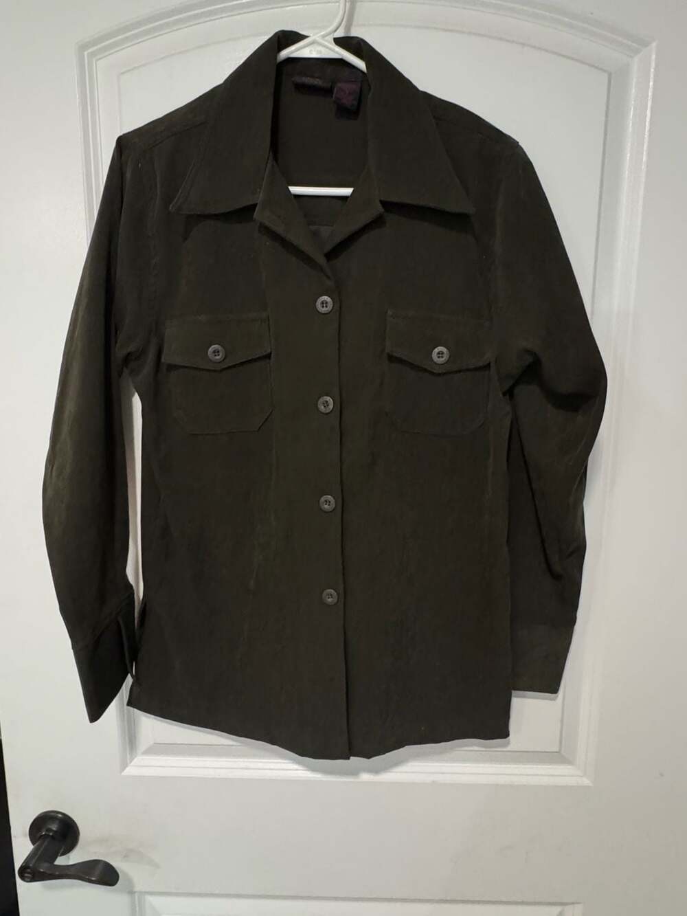 Dark Green Faux Suede Button Up Shacket Western 90s Minimalist Women’s Medium